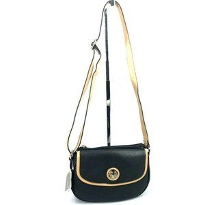 GIANI BERNINI Saffiano Leather Saddle Bag Purse Black Tan Crossbody Purse - New